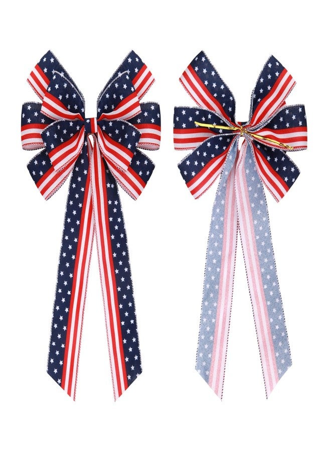 Meseey 2 Pack Extra Large Patriotic Bows for Wreaths American Flag Stars & Stripes Bow, Waterproof 4th of July/Independence Day Decor for Outdoor Fence, Door, Party Bunting (Red White Blue Star Bows) - Image 2